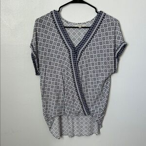 Max Studio Navy & White Geometric V-Neck Tunic